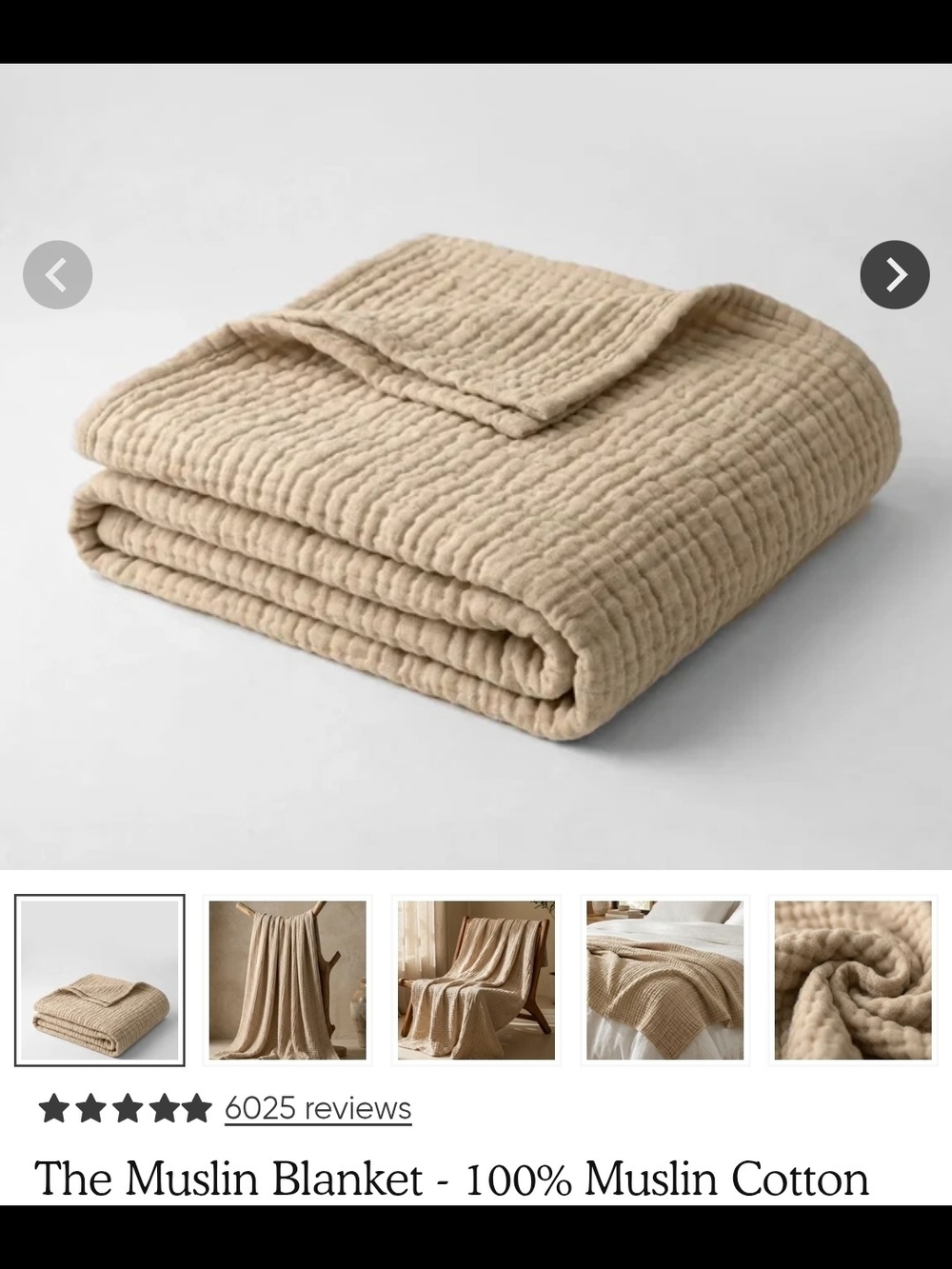 Soft Muslin Throw Blanket in Beige